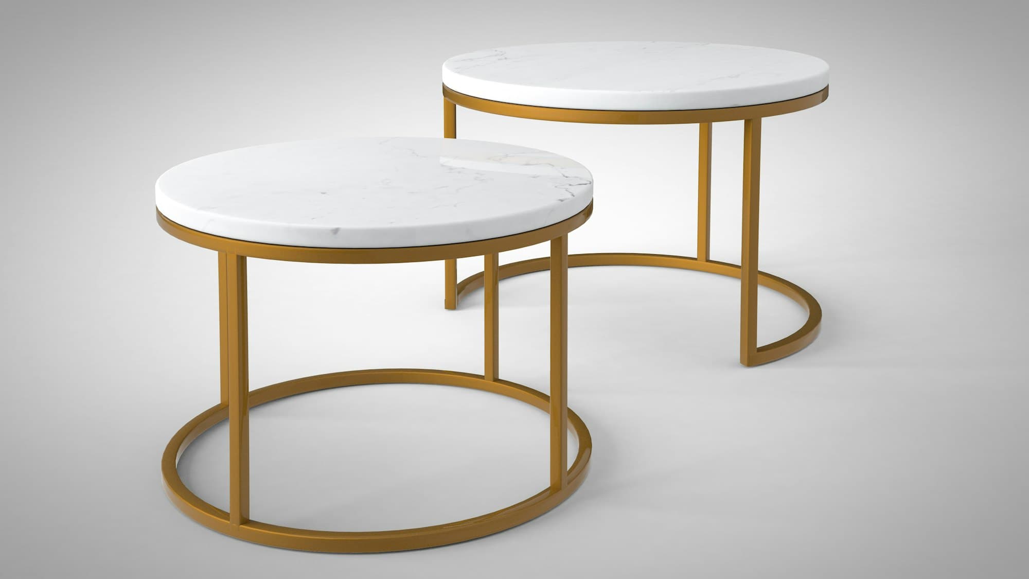 A marble surface paired with brushed brass detailing in soft, warm light.